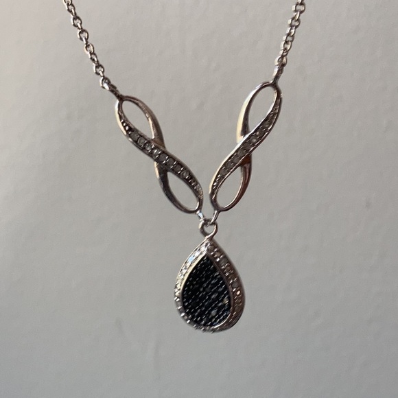 Silver Necklace White and Black Diamond Accent - Picture 5 of 9